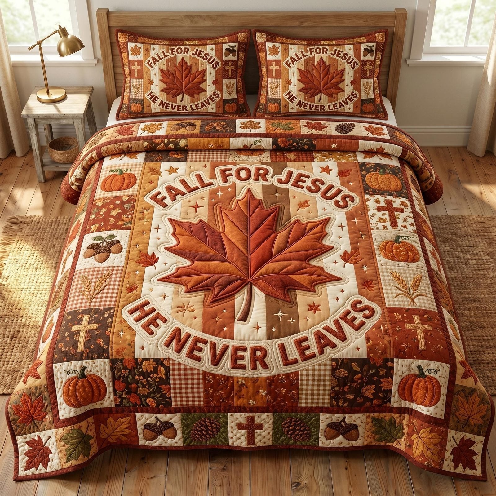 Fall For Jesus Quilted Bedding Set, Christian Fall Quilted Blanket And Pillowcases, Personalized Bedding Set, Bedroom Decor LAFBED41