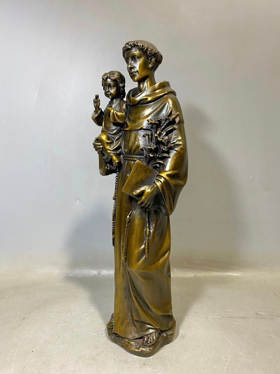 Saint Anthony of Padua Priest Brass Statue with Christ Child, Religious Home Decor, Christian Gift