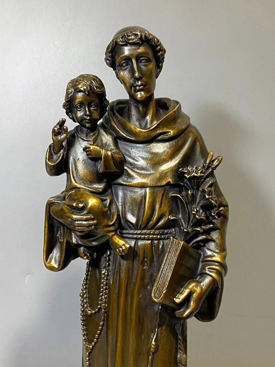 Saint Anthony of Padua Priest Brass Statue with Christ Child, Religious Home Decor, Christian Gift