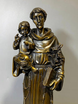 Saint Anthony of Padua Priest Brass Statue with Christ Child, Religious Home Decor, Christian Gift
