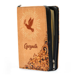 John 14:16 - Pigeon And Cross Leather Book Cover, Personalized Zippered Bible Cover With Handle, Spiritual Gifts For Christians, Christian Gift, Bible Covers Jesus Gifts
