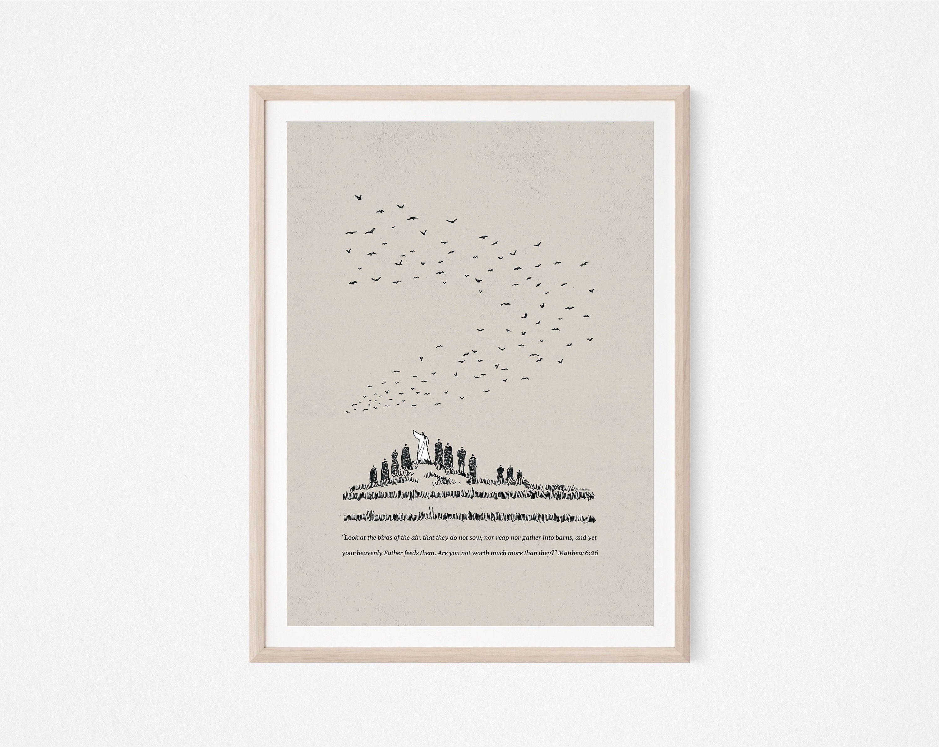 Look at the Birds Poster, Matthew 6:26, Jesus Poster, Christian Poster, Bible Scripture, Trust