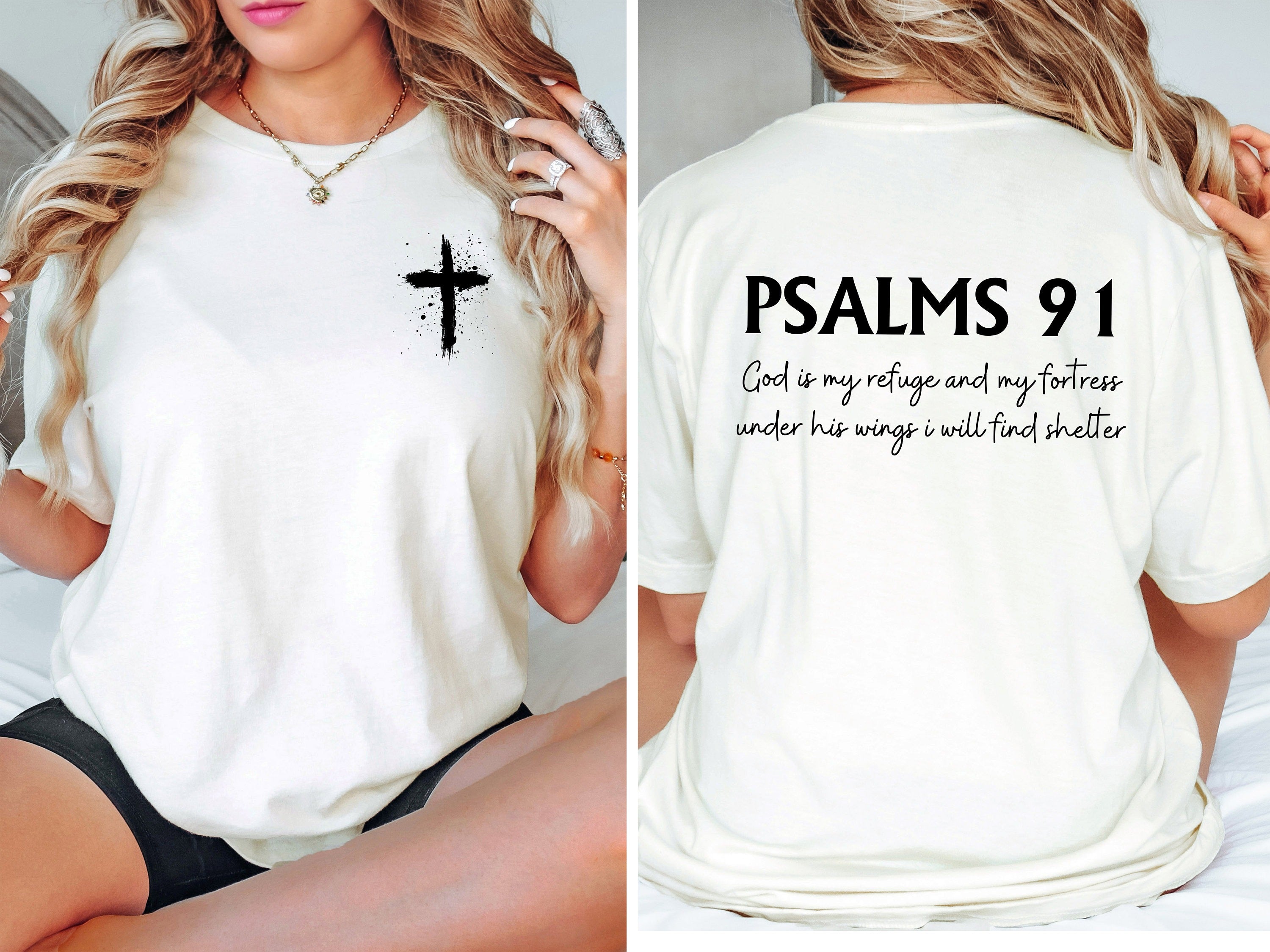 Psalm 91 Comfort Colors® T Shirt, Bible Verse T-Shirt, Christian Shirt, Women's Religious Shirt, Faith Based Shirt, Gift for Christian, Jesus Shirt