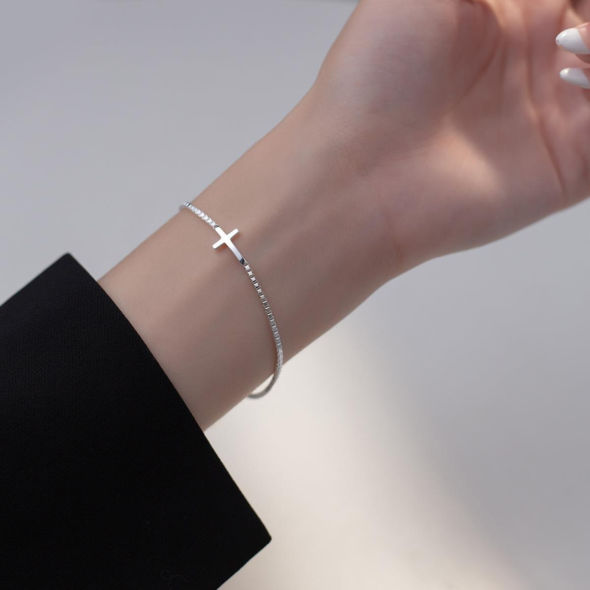 Sterling Silver Cross Bracelet for Women, Christian Jewelry Gift, Religious Bracelet