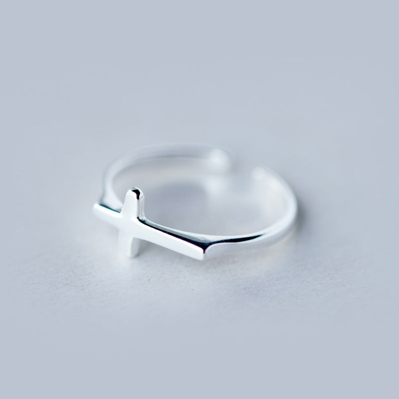 Minimalist Silver Cross Ring – Simple & Elegant Religious Jewelry, Adjustable Size
