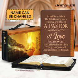 A Love Of God's Word And A Heart For His Flock Leather Book Cover, Personalized Bible Cover With Handle, Meaningful Gift For Pastor, Christian Gift, Bible Covers Jesus Gifts