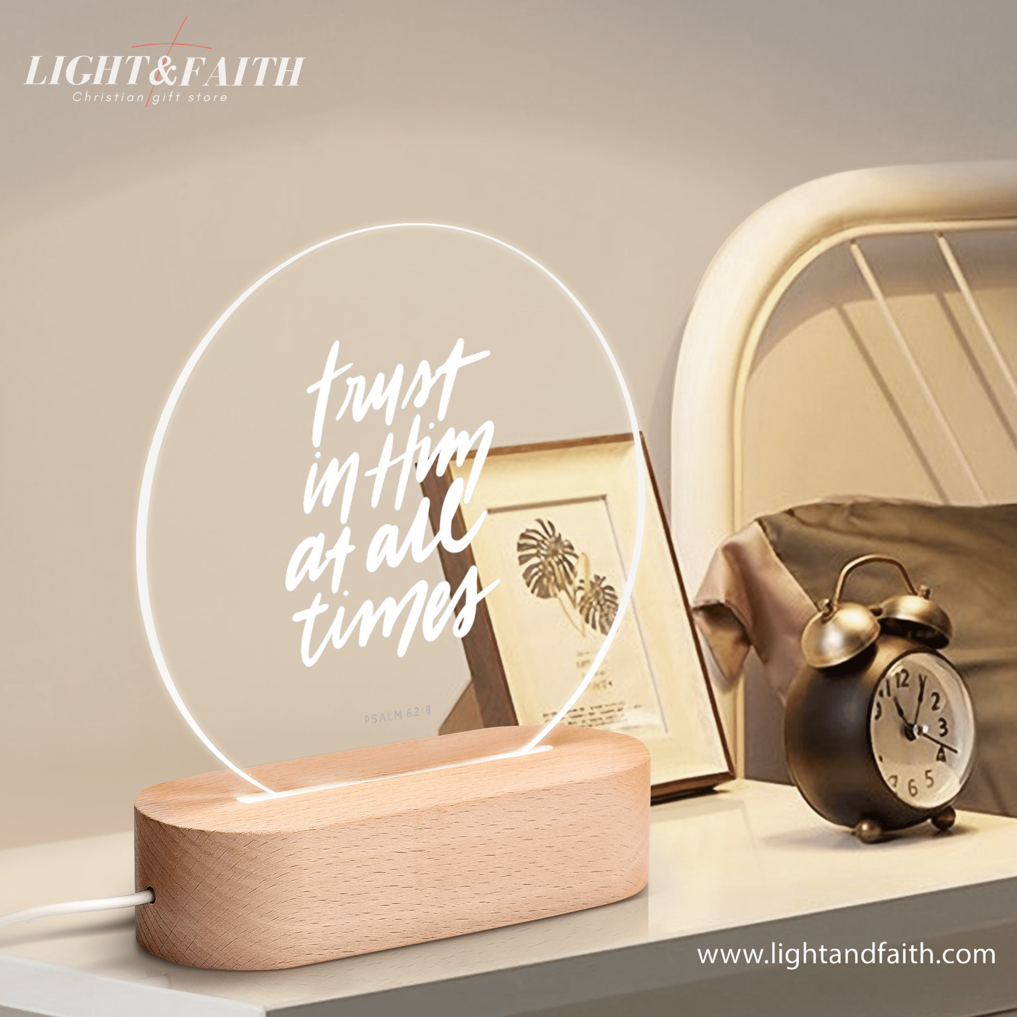 Trust In Him At All Times LED Light, Christian Bible Verse Lamp, Inspirational Acrylic Night Light, Religious Home Decor, Faith Gift for Believers. NLLAF46