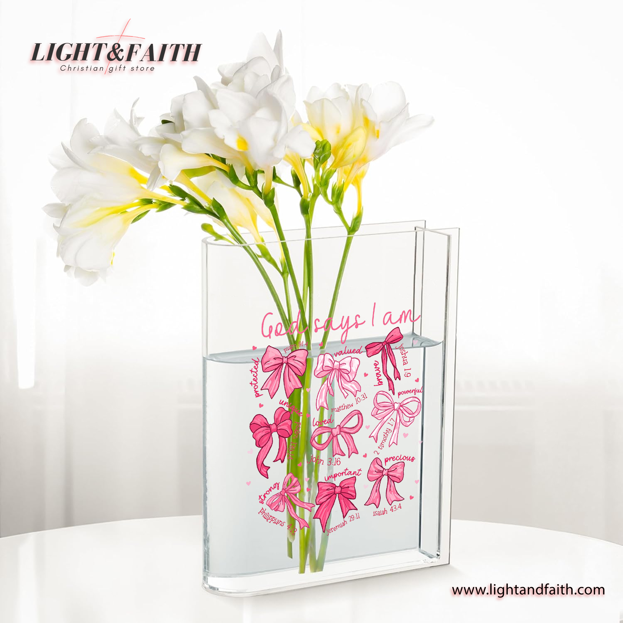 God Says I Am Coquette Bow Book Vase, Christian Book Vase, Pink Bow Christian Book Vase, Vintage Floral Book Vase, Faith Book Vase, Bible Verse Book Shaped Flower Vase, Unique Scripture Gift for Her