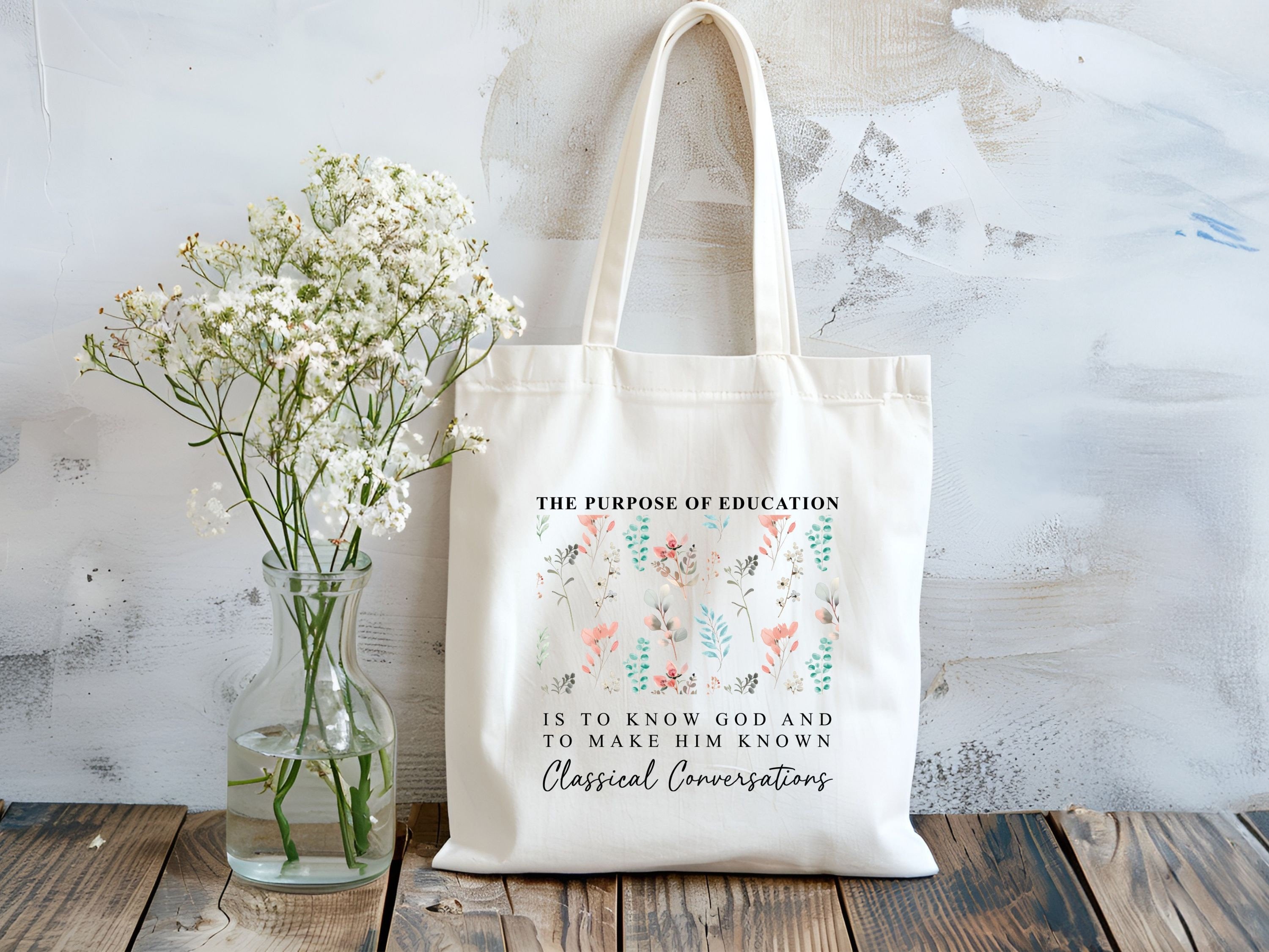 Floral Classical Conversations Christian Tote Bag, Religious Gift for Women, CC Homeschool Tote, Boho Bible Verse Bag, Reusable Faith Bag TBLAF05