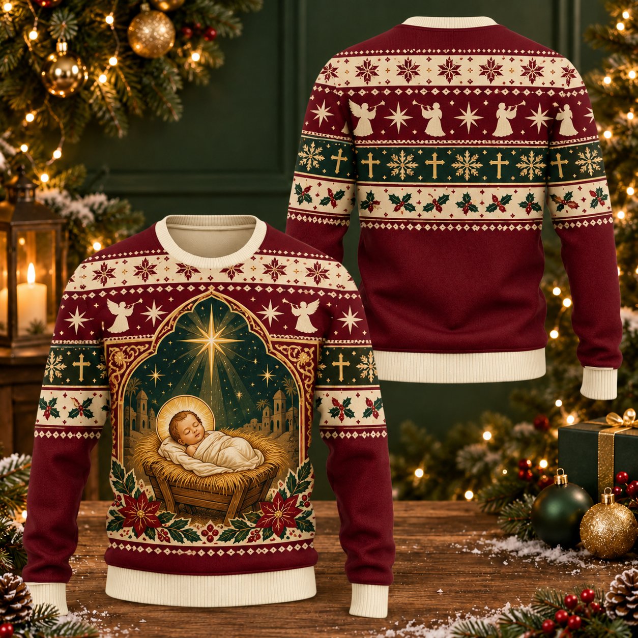 Nativity Scene Ugly Christmas Sweater, Baby Jesus Christian Holiday Sweatshirt, Religious Xmas Pullover, Faith Gift for Men Women, Holiday Family Shirt XMASUS04