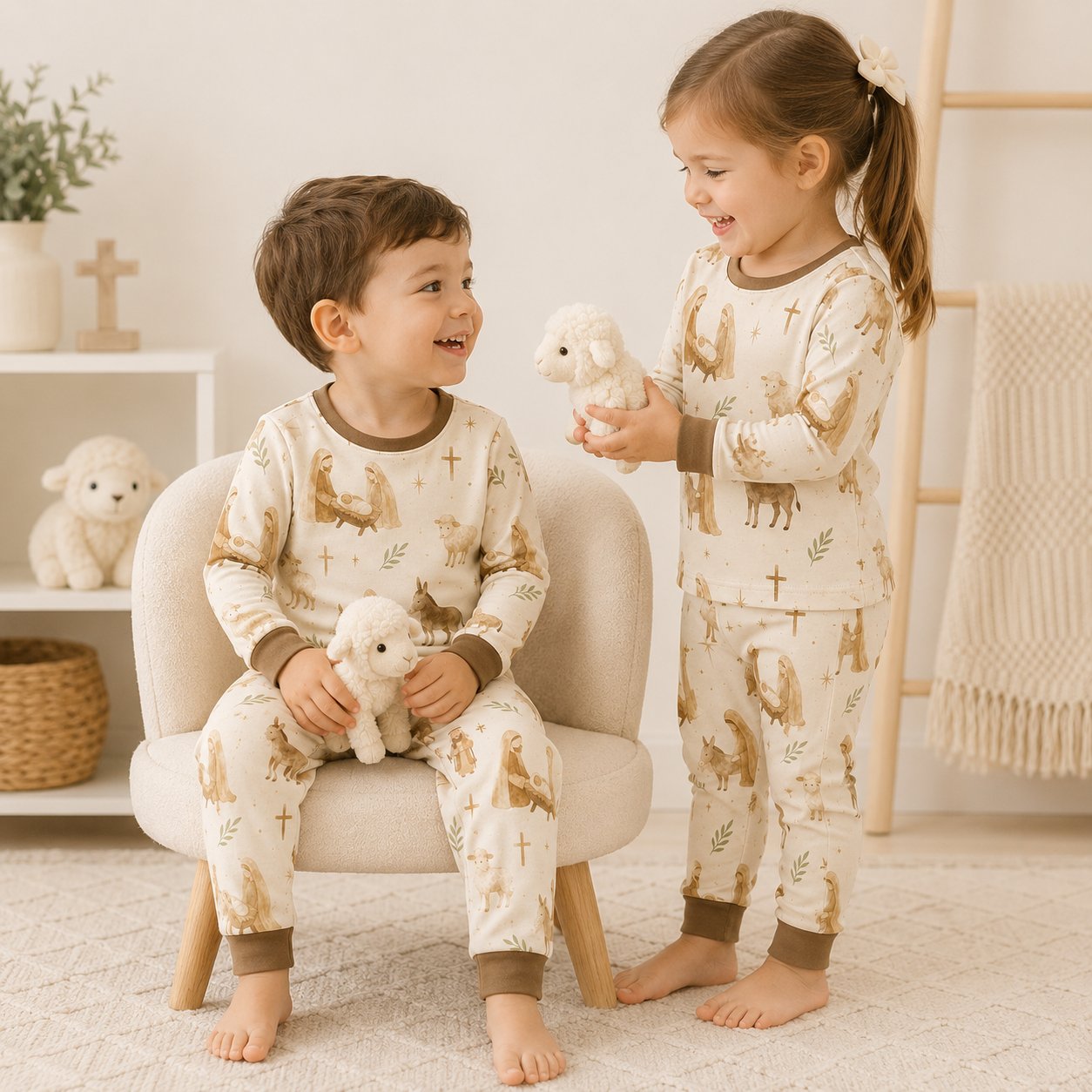 Jesus Nativity Bamboo Baby Kids Pajamas Set, Christian Christmas PJs, Holy Family Toddler Sleepwear, First Christmas Gift BBPJSS02