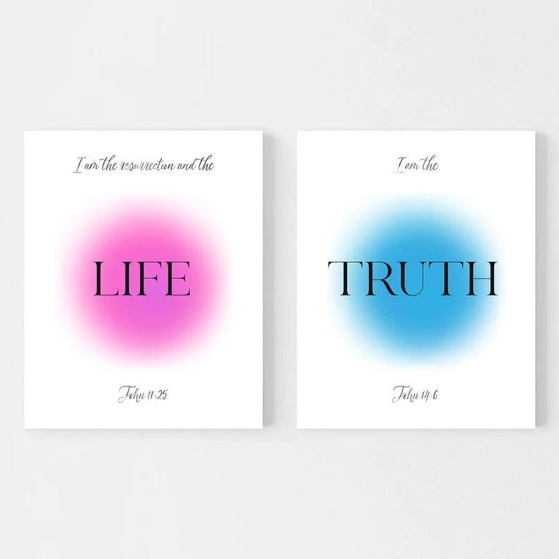 Set of 3 John 14:6 Jesus Aura  God Wall Art Poster Modern Bible Quote Print The Way The Truth Christian Living Room Home Christian Art PTLAF018