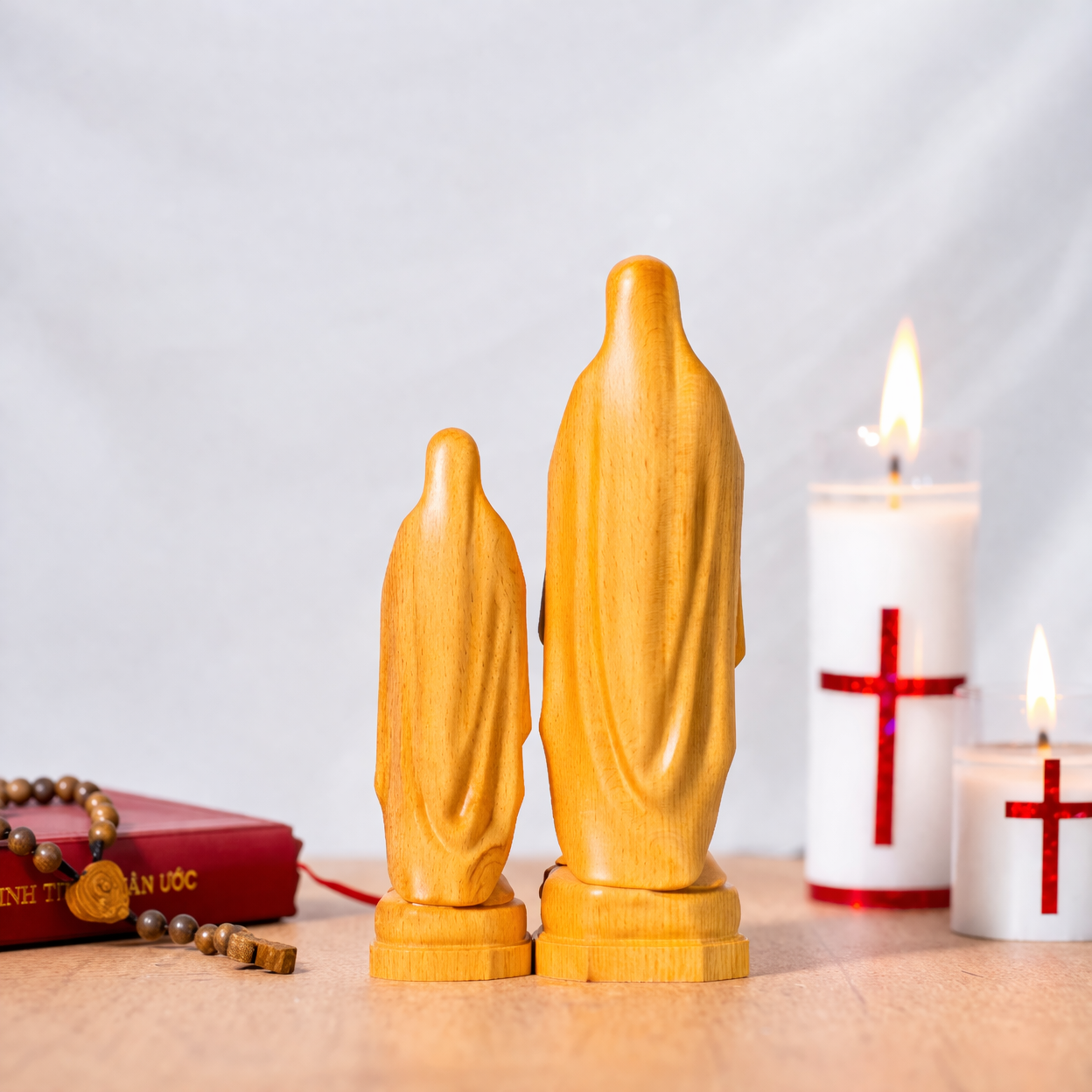 Our Lady of Lourdes Wooden Statue, Catholic Beech Wood Figurine 15cm 20cm, Virgin Mary Statue, Religious Home Altar Decor, Christian Devotional, Catholic Gift