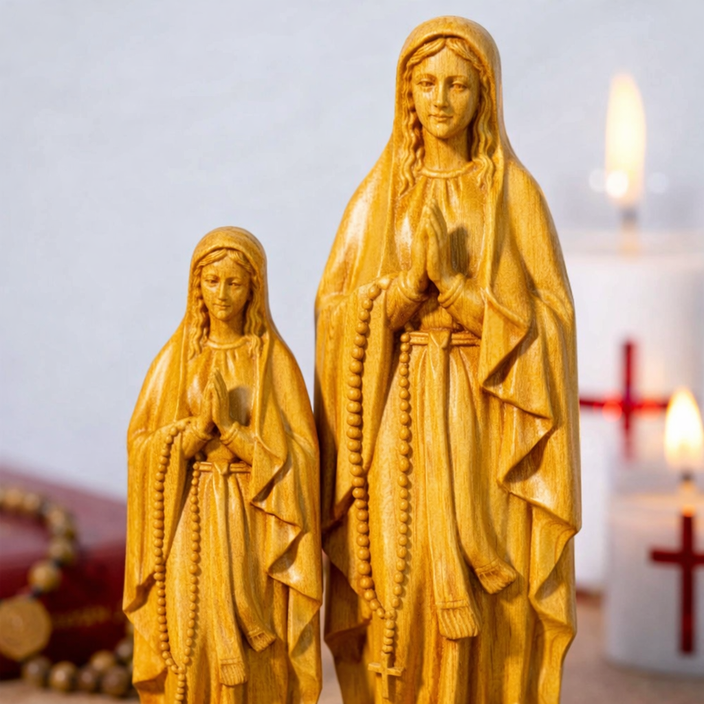 Our Lady of Lourdes Wooden Statue, Catholic Beech Wood Figurine 15cm 20cm, Virgin Mary Statue, Religious Home Altar Decor, Christian Devotional, Catholic Gift