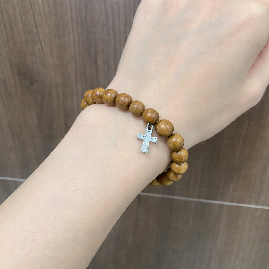 Green Cypress Wood Rosary Necklace with Pure Silver Cross, Catholic Prayer Beads, Christian Faith Jewelry, Religious Gift for Men Women BGLAF06