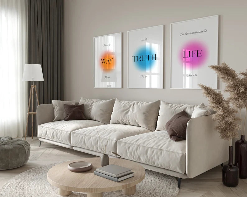Set of 3 John 14:6 Jesus Aura  God Wall Art Poster Modern Bible Quote Print The Way The Truth Christian Living Room Home Christian Art PTLAF018