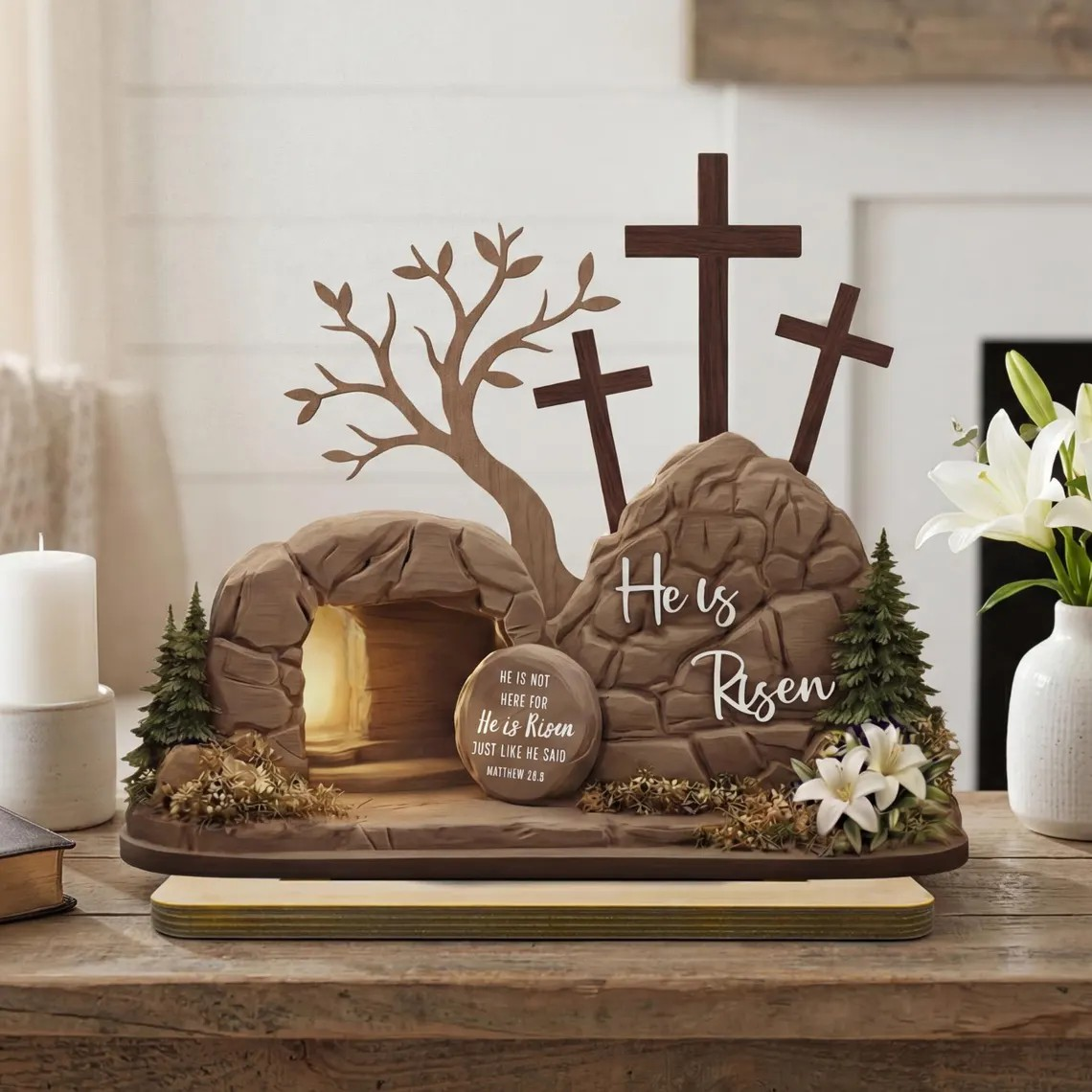 He Is Risen Easter Wooden Plaque, Empty Tomb Christian Decor, Religious Home Accent, Faith Gift