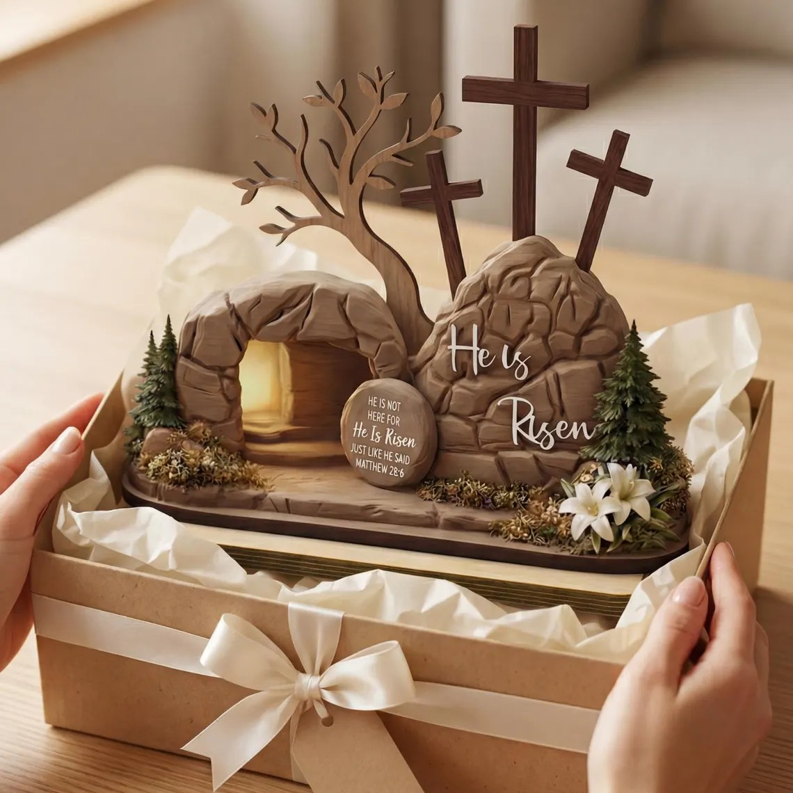 He Is Risen Easter Wooden Plaque, Empty Tomb Christian Decor, Religious Home Accent, Faith Gift