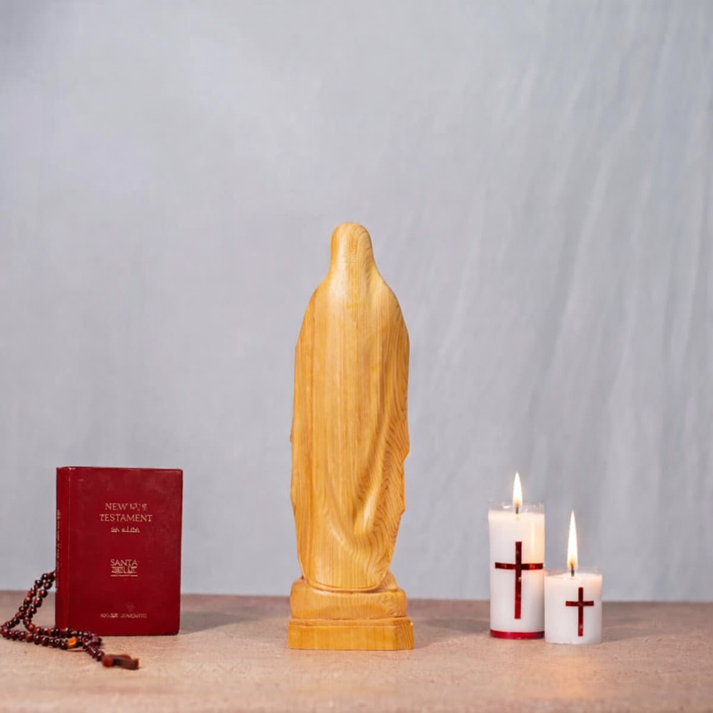 Our Lady of Lourdes Wooden Statue, Catholic Beech Wood Figurine 15cm 20cm, Virgin Mary Statue, Religious Home Altar Decor, Christian Devotional, Catholic Gift