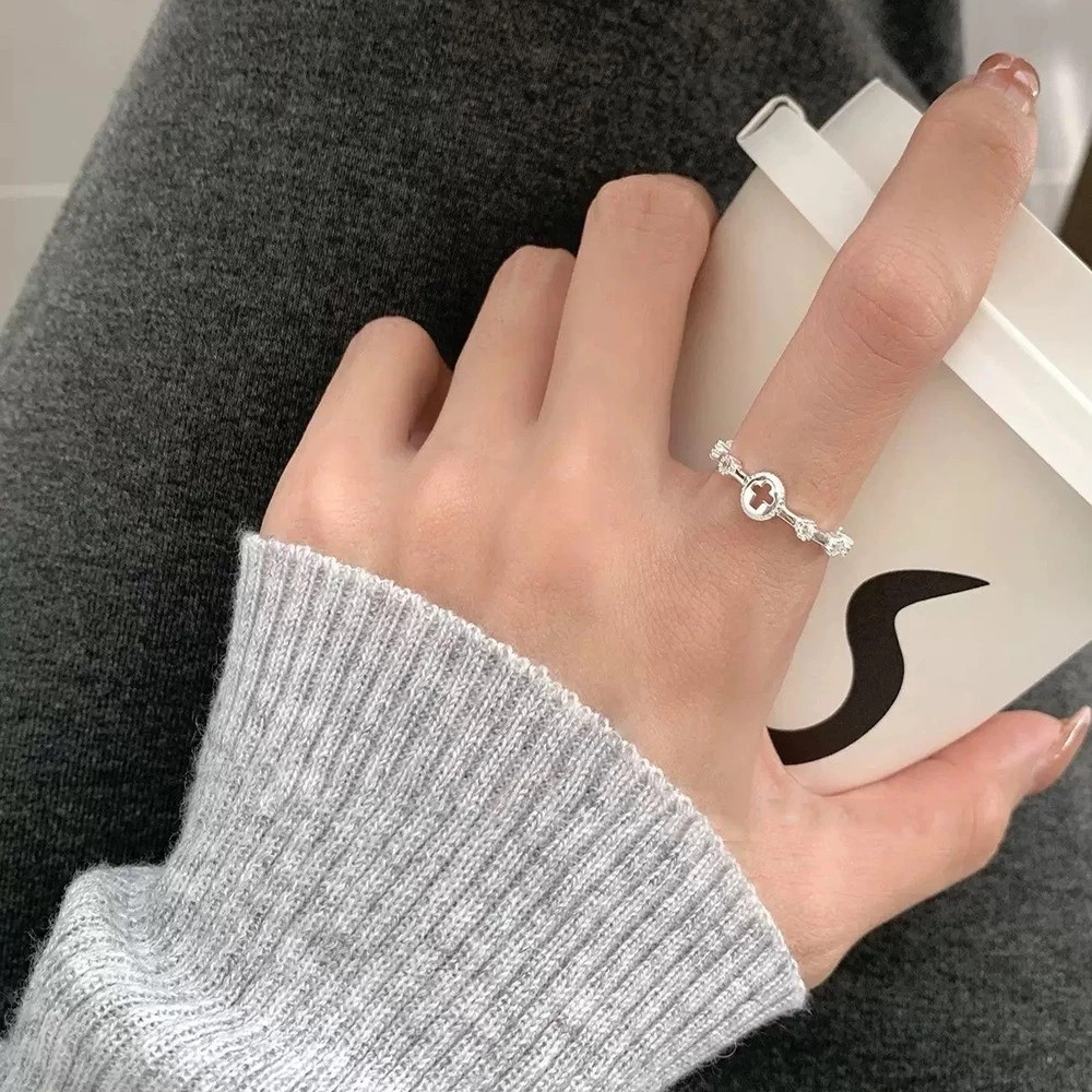 Christian Inspired Silver Cross Beaded Ring for Women, Adjustable Zircon Faith Ring, Minimalist Religious Jewelry, Elegant Catholic Gift for Her