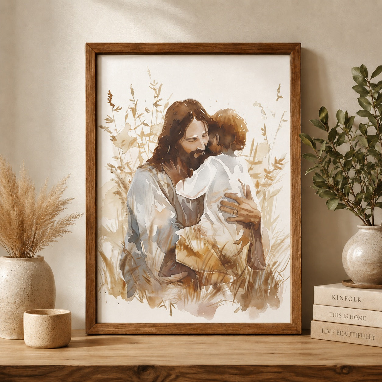 Jesus Helping Child Poster, Christian Wall Art Print, Watercolor Jesus Art, Faith Wall Decor, Religious Gift for Christians PTS03