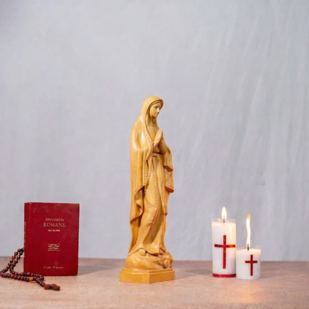Our Lady of Lourdes Wooden Statue, Catholic Beech Wood Figurine 15cm 20cm, Virgin Mary Statue, Religious Home Altar Decor, Christian Devotional, Catholic Gift