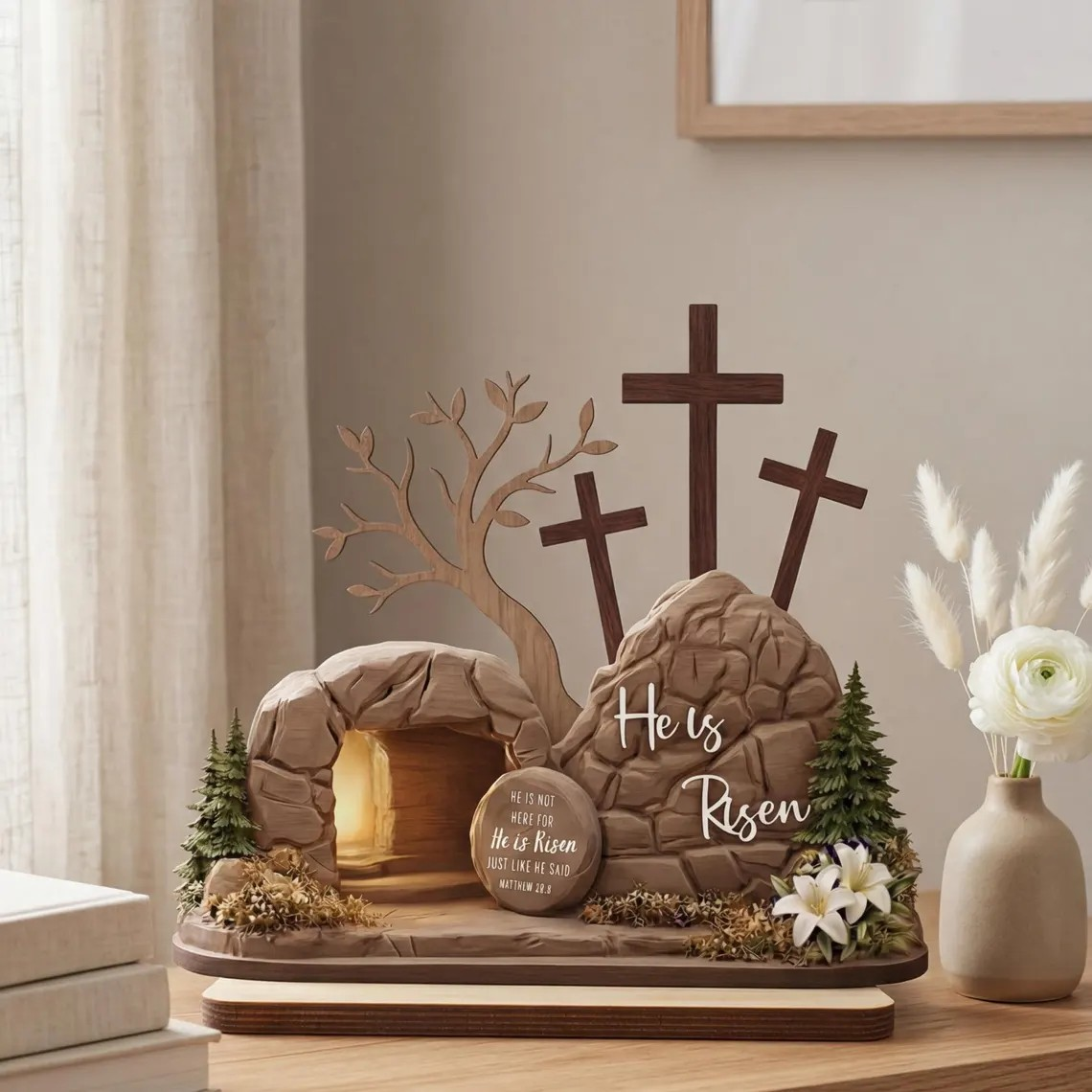 He Is Risen Easter Wooden Plaque, Empty Tomb Christian Decor, Religious Home Accent, Faith Gift