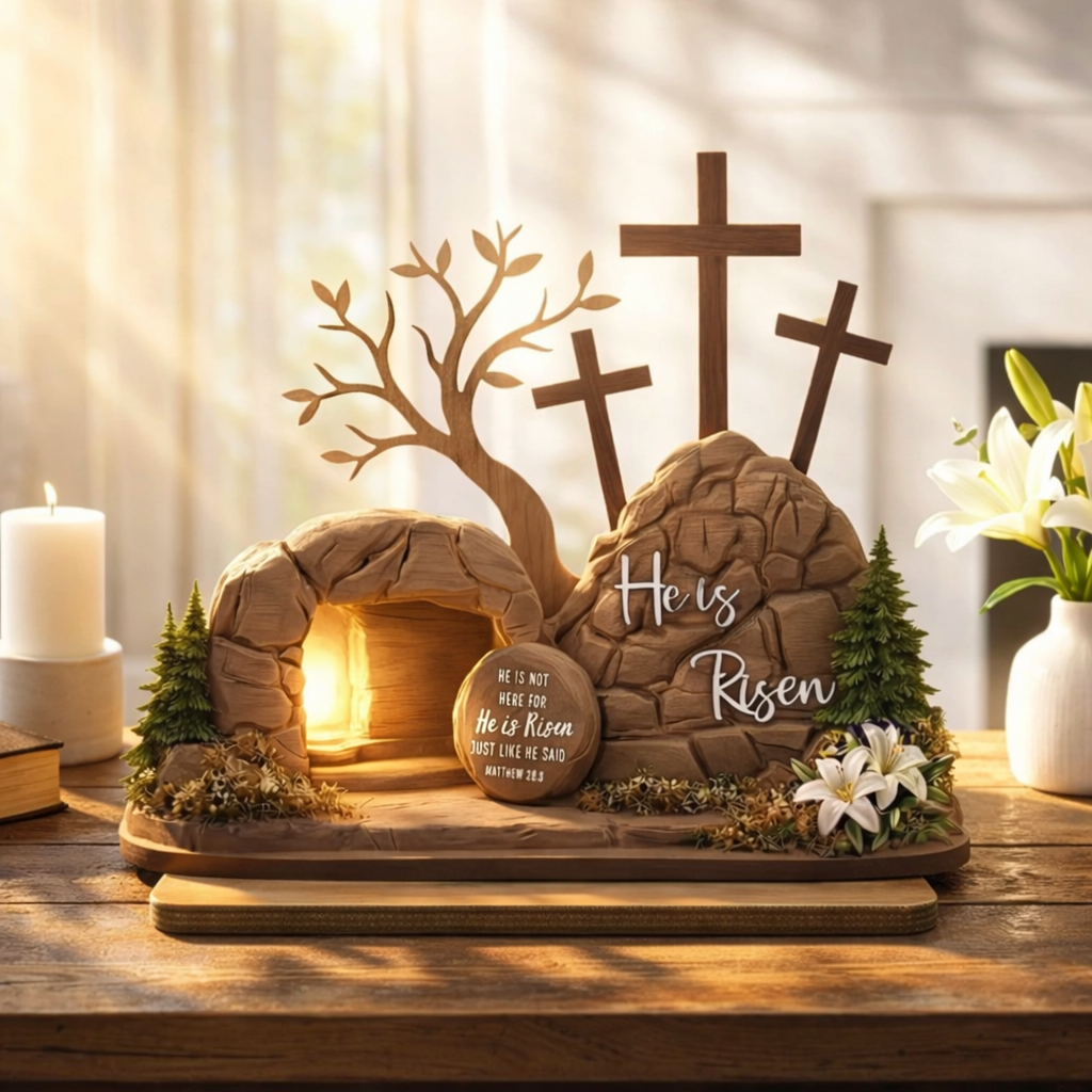 He Is Risen Easter Wooden Plaque, Empty Tomb Christian Decor, Religious Home Accent, Faith Gift