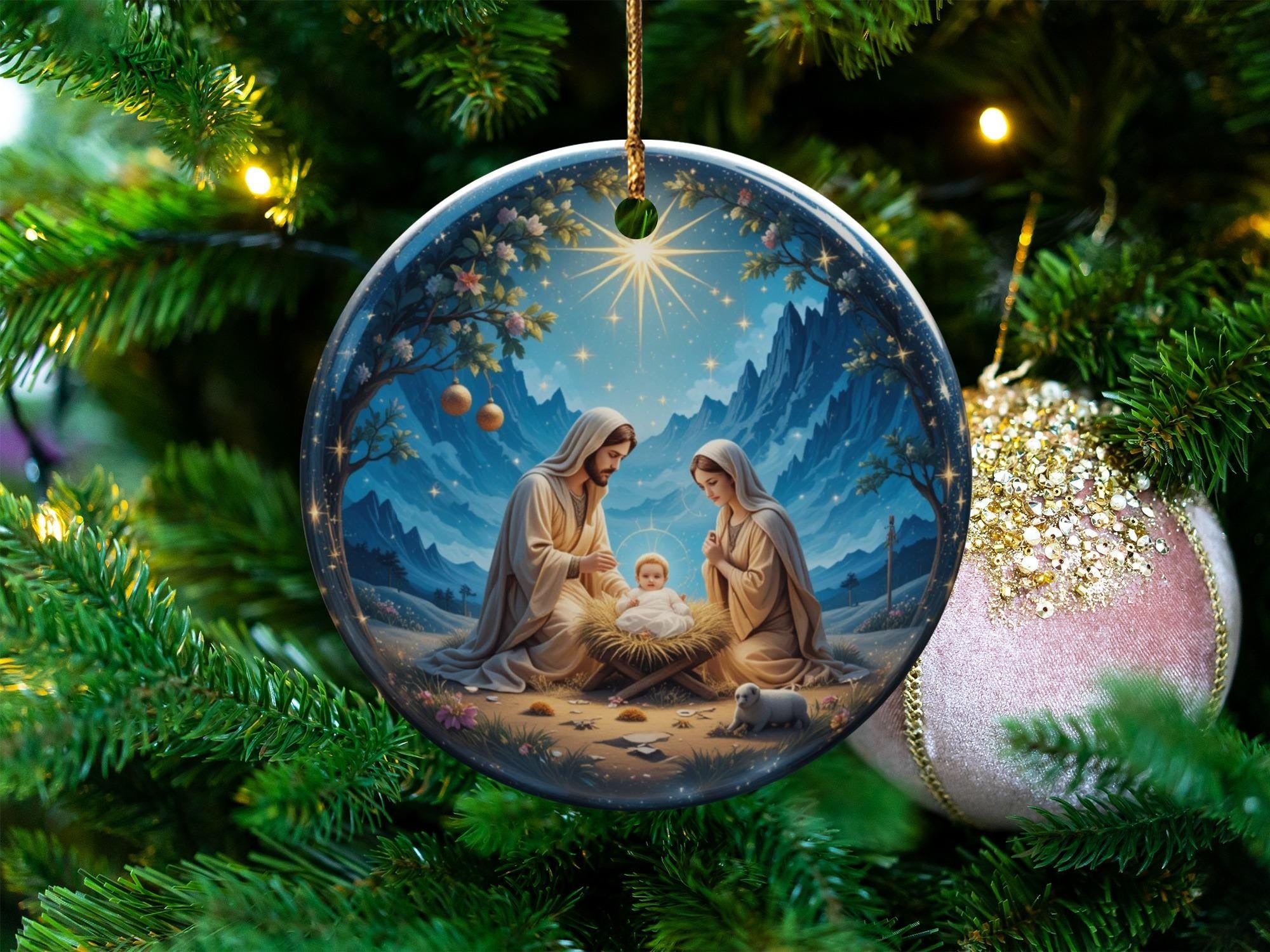 Nativity Scene Christmas Ornament, Baby Jesus, Ideas For Christmas Trees, Christmas Decor, Holiday Ornament, Starry Night, Holy Family DCLAF04