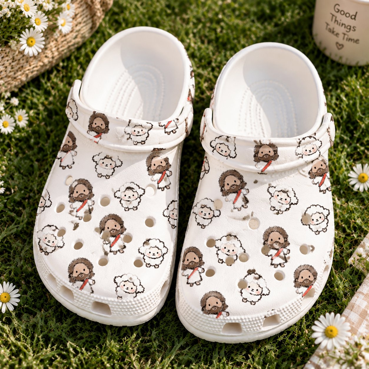 Christian Jesus Lamb Clog Shoes, Cute Faith Slip On Garden Clogs, Jesus and Sheep, Kid Adult Comfort Shoes CLOGS27