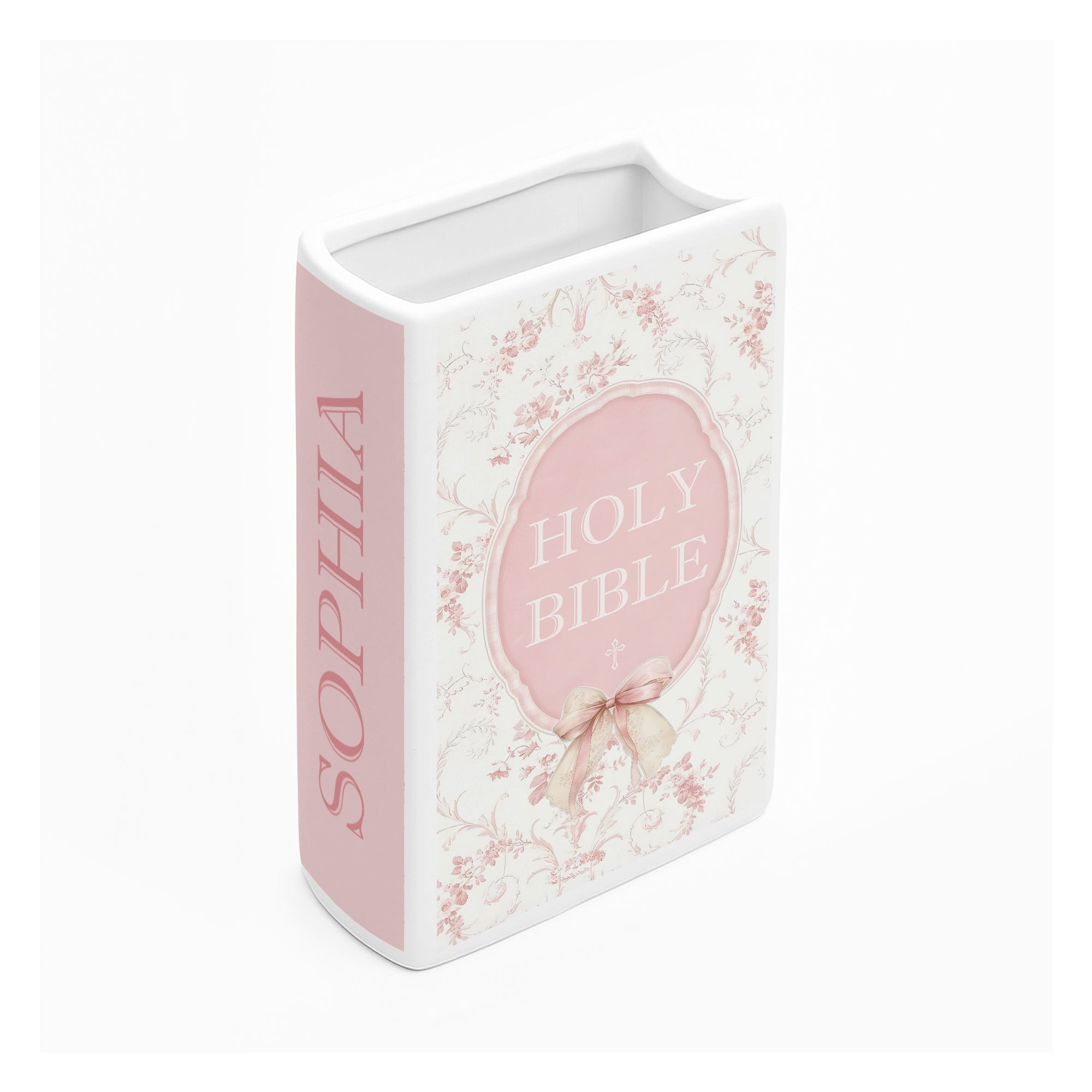 Personalized Holy Bible Book Vase, Ceramic Christian Vase for Women, Scripture Gift with Bible Verse, Baptism Decor CBLAF04