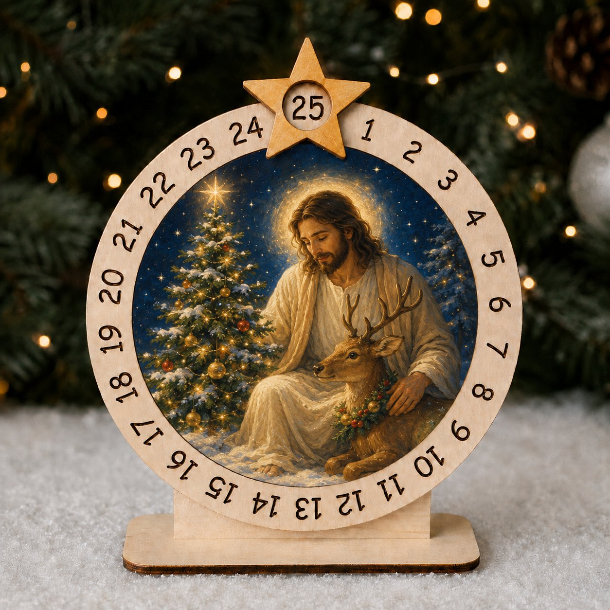 Wooden Jesus Advent Calendar, Custom Tabletop Religious Gift, Spinning Wheel Christmas Countdown Decor, Religious Christian Christmas Gift XMASW02