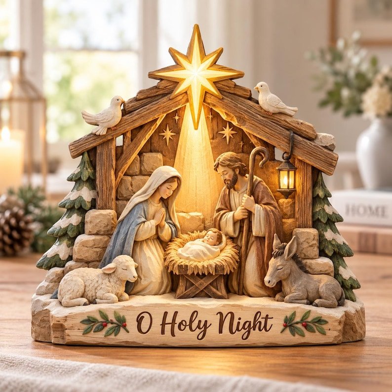 Nativity Christmas Decor Wooden Sign, Holy Night Jesus Birth Scene, Rustic Farmhouse Christian Christmas Decoration, Religious Holiday Home Decor WSXM04