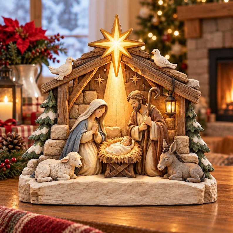 Nativity Christmas Decor Wooden Sign, Holy Night Jesus Birth Scene, Rustic Farmhouse Christian Christmas Decoration, Religious Holiday Home Decor WSXM04