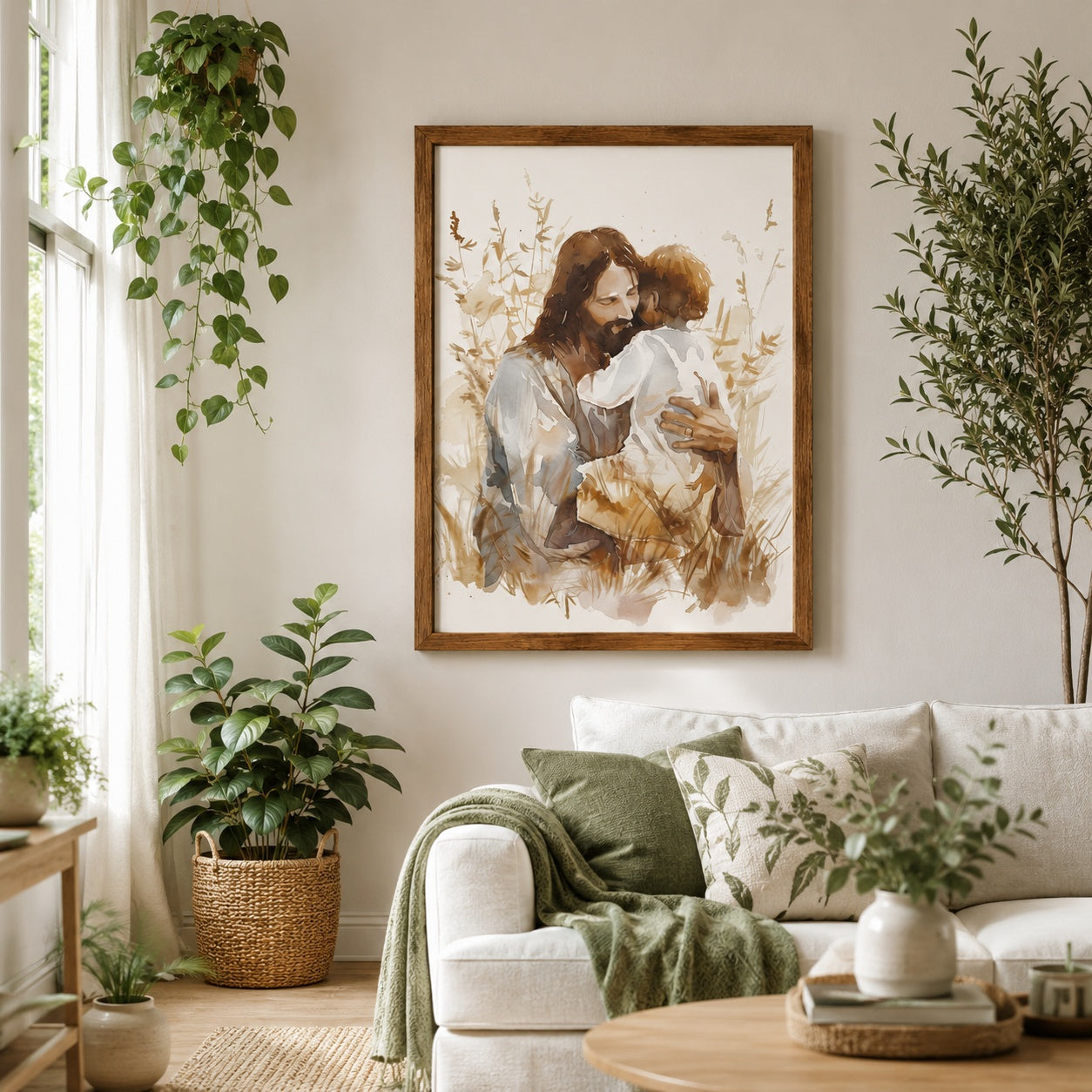 Jesus Helping Child Poster, Christian Wall Art Print, Watercolor Jesus Art, Faith Wall Decor, Religious Gift for Christians PTS03