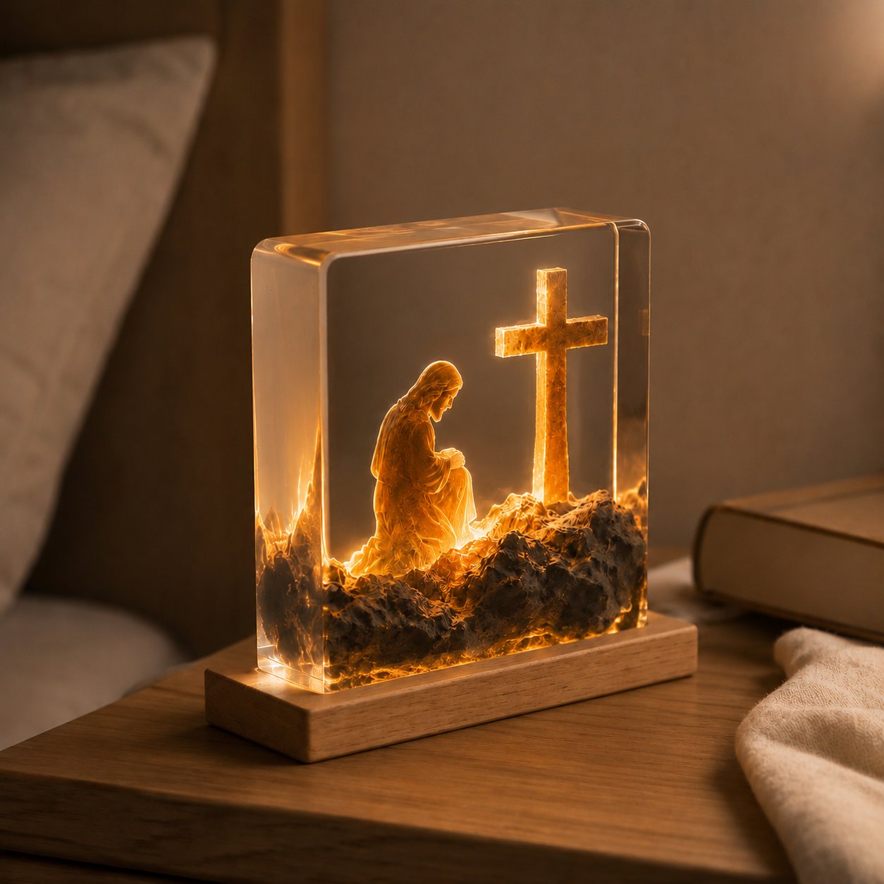 Jesus Cross Resin Lamp, Christian Cross LED Night Light, Epoxy Resin Table Lamp, Religious Home Decor, Catholic Prayer Gift, Faith-Inspired Christian Lamp EPOXY05