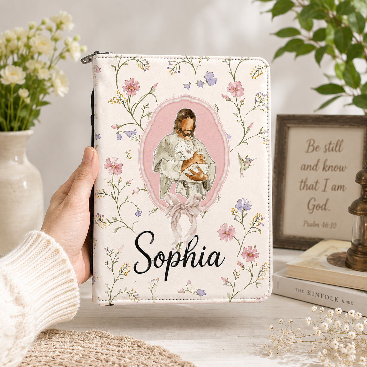 Floral With Jesus Leather Book Cover, Personalized Jesus And Lamb Bible Cover, Christian Gift, Bible Covers Jesus Gifts BIBLE04