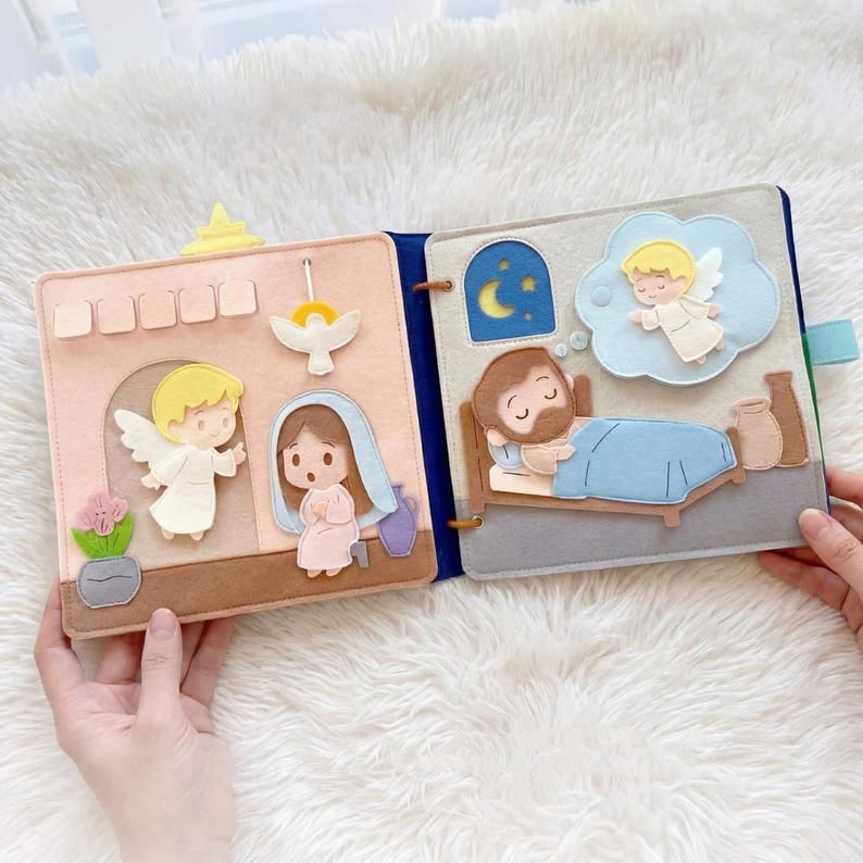 Personalized Nativity Busy Book, Christian Felt Busy Book, Christmas Quiet Book, Soft Cloth Storytelling Books, Activity Books for toddlers, Bible Story Activity Toy, Custom Name Montessori Gift BB04