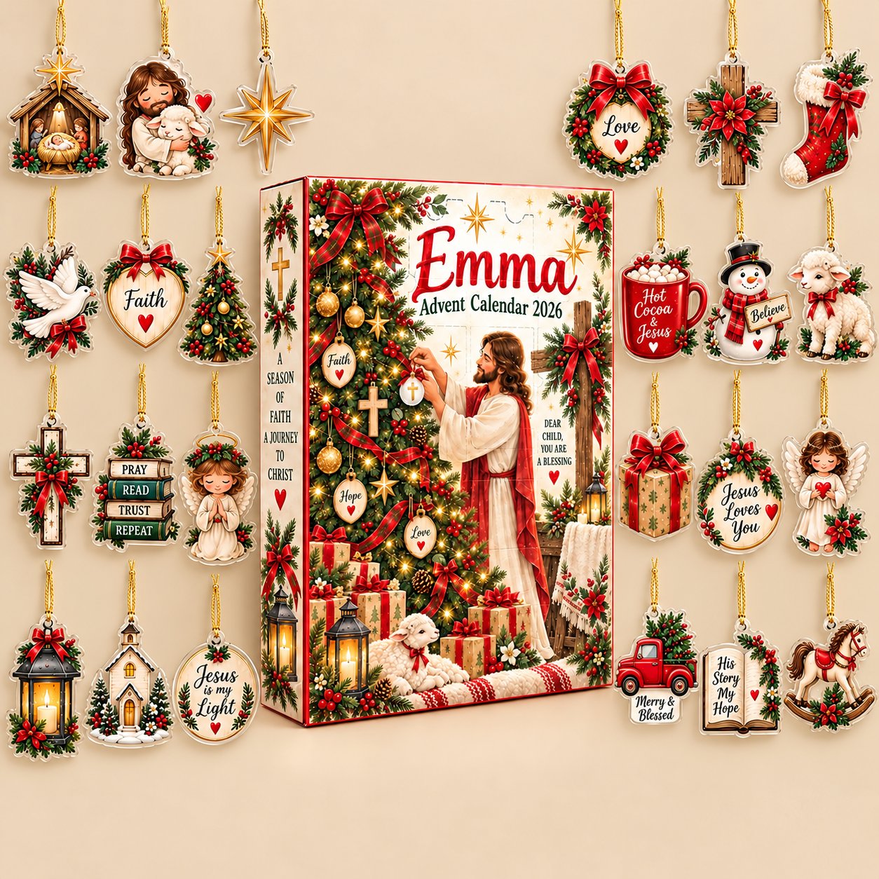 Personalized Christian Advent Calendar 2026, Jesus Christmas Advent Calendar, 24 Days Faith Countdown, Religious Christmas Gift, Family Christmas Gifts ACG04