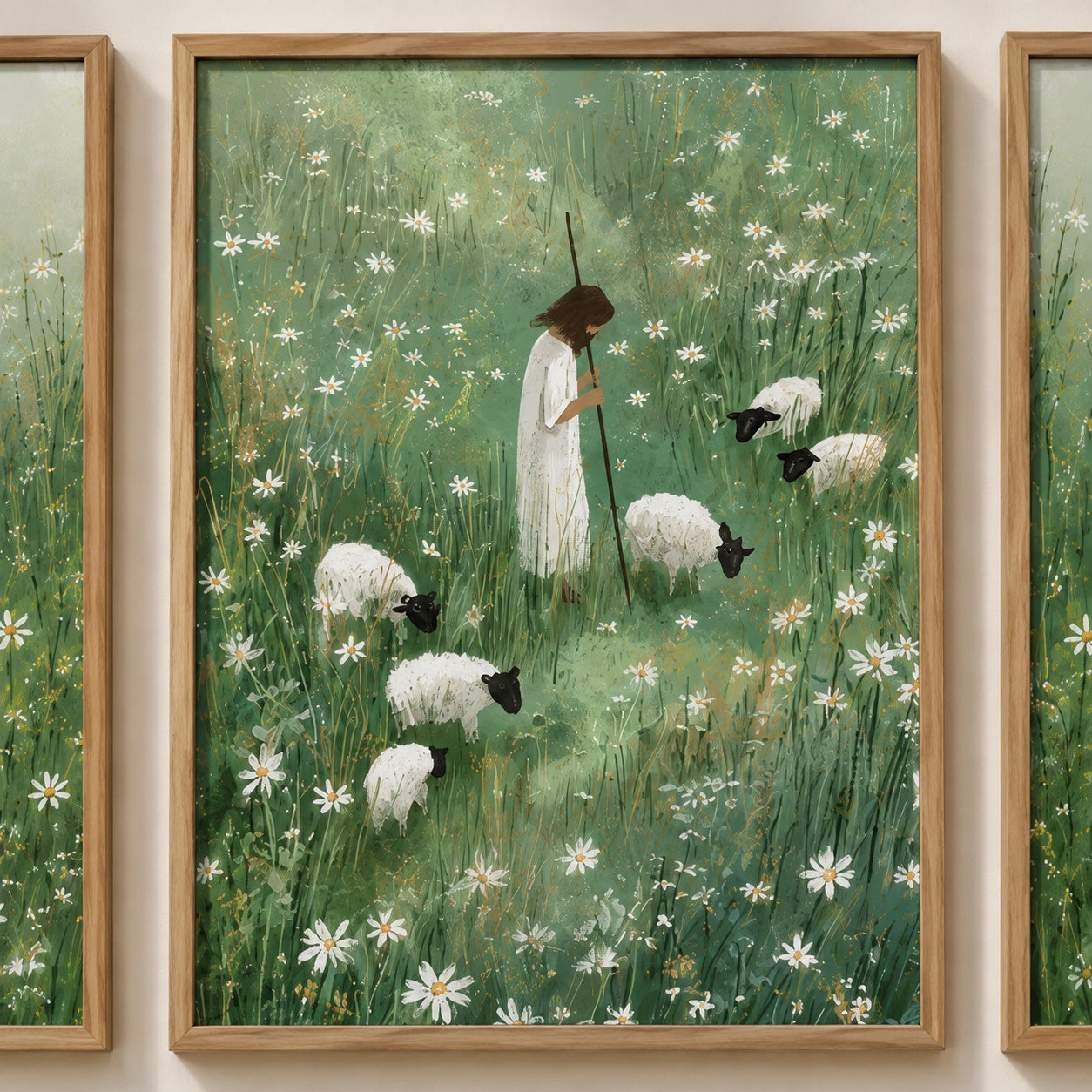 Set of 3 Good Shepherd Christian Poster, Watercolor Jesus and Sheep Posters, Christian Decor, Wall Hanging Decor PTSETA03