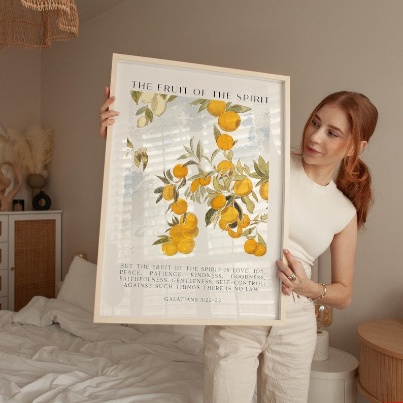 Fruit of the Spirit Is love, Joy, Peace, Patience, Kindness, Christian Fruit Poster, Home Decor PT04