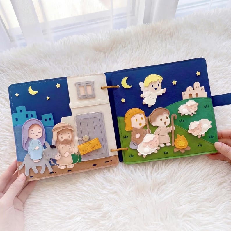 Personalized Nativity Busy Book, Christian Felt Busy Book, Christmas Quiet Book, Soft Cloth Storytelling Books, Activity Books for toddlers, Bible Story Activity Toy, Custom Name Montessori Gift BB04