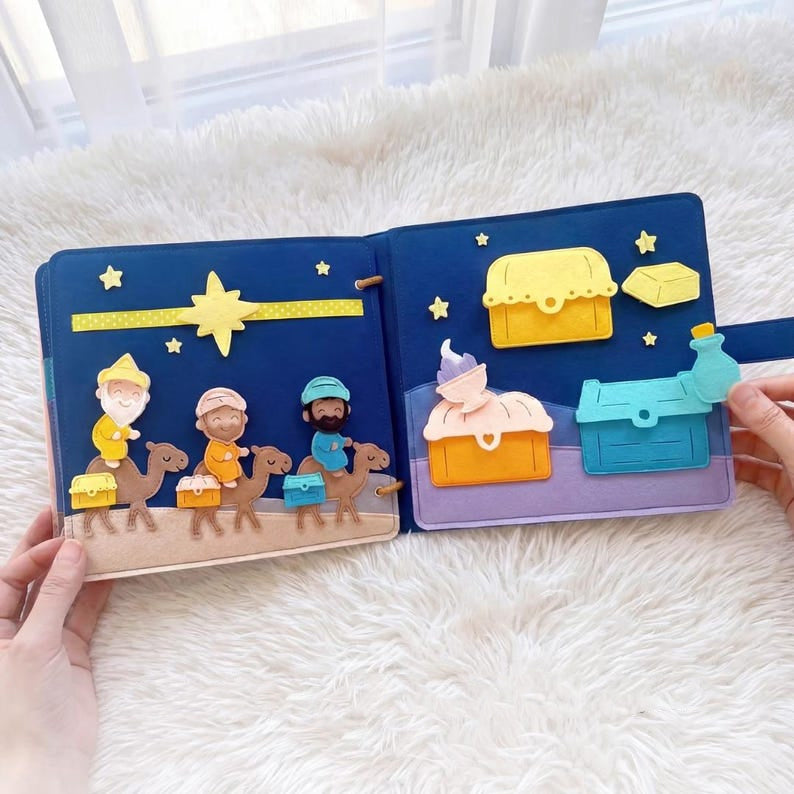 Personalized Nativity Busy Book, Christian Felt Busy Book, Christmas Quiet Book, Soft Cloth Storytelling Books, Activity Books for toddlers, Bible Story Activity Toy, Custom Name Montessori Gift BB04