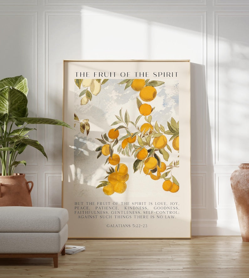Fruit of the Spirit Is love, Joy, Peace, Patience, Kindness, Christian Fruit Poster, Home Decor PT04