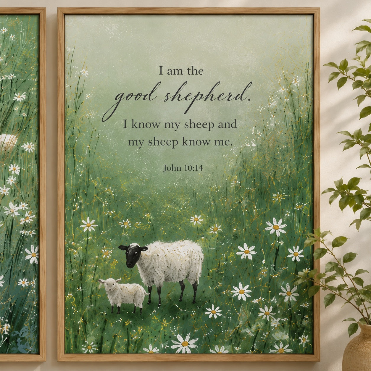 Set of 3 Good Shepherd Christian Poster, Watercolor Jesus and Sheep Posters, Christian Decor, Wall Hanging Decor PTSETA03