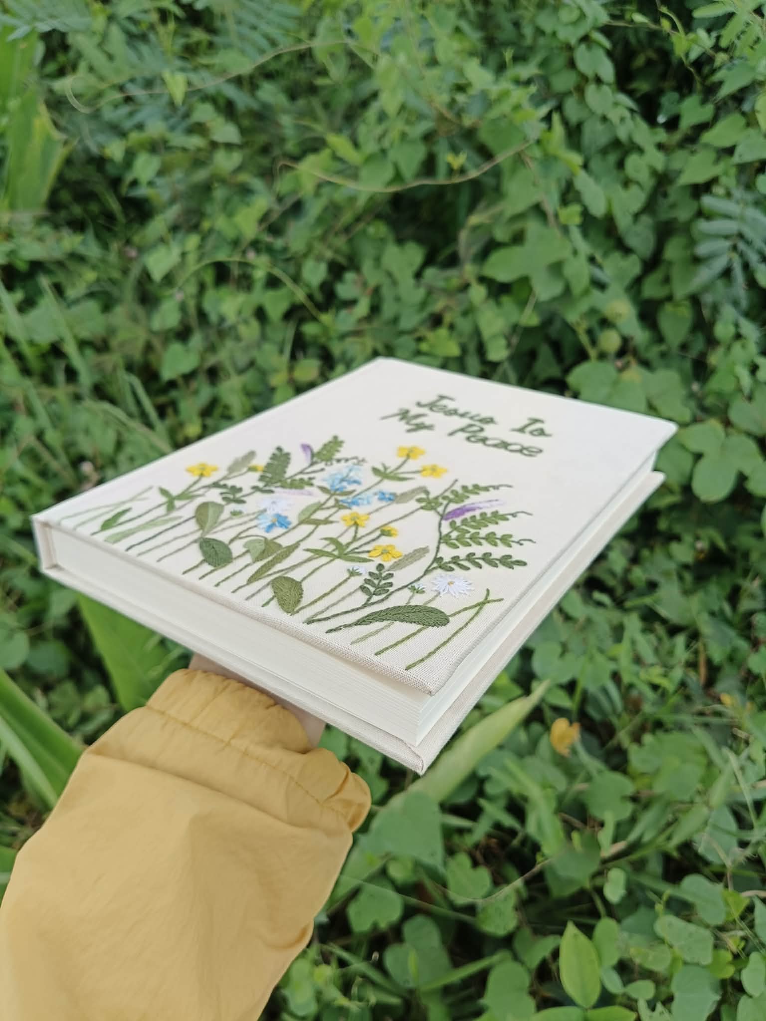 Personalized Jesus Is My Peace Hand-Embroidered Notebook, Handmade Floral Christian Fabric Notebook, Custom Diary, Bible Flower Notebook, Fabric Hard Cover Journal, Custom Notebook NB04