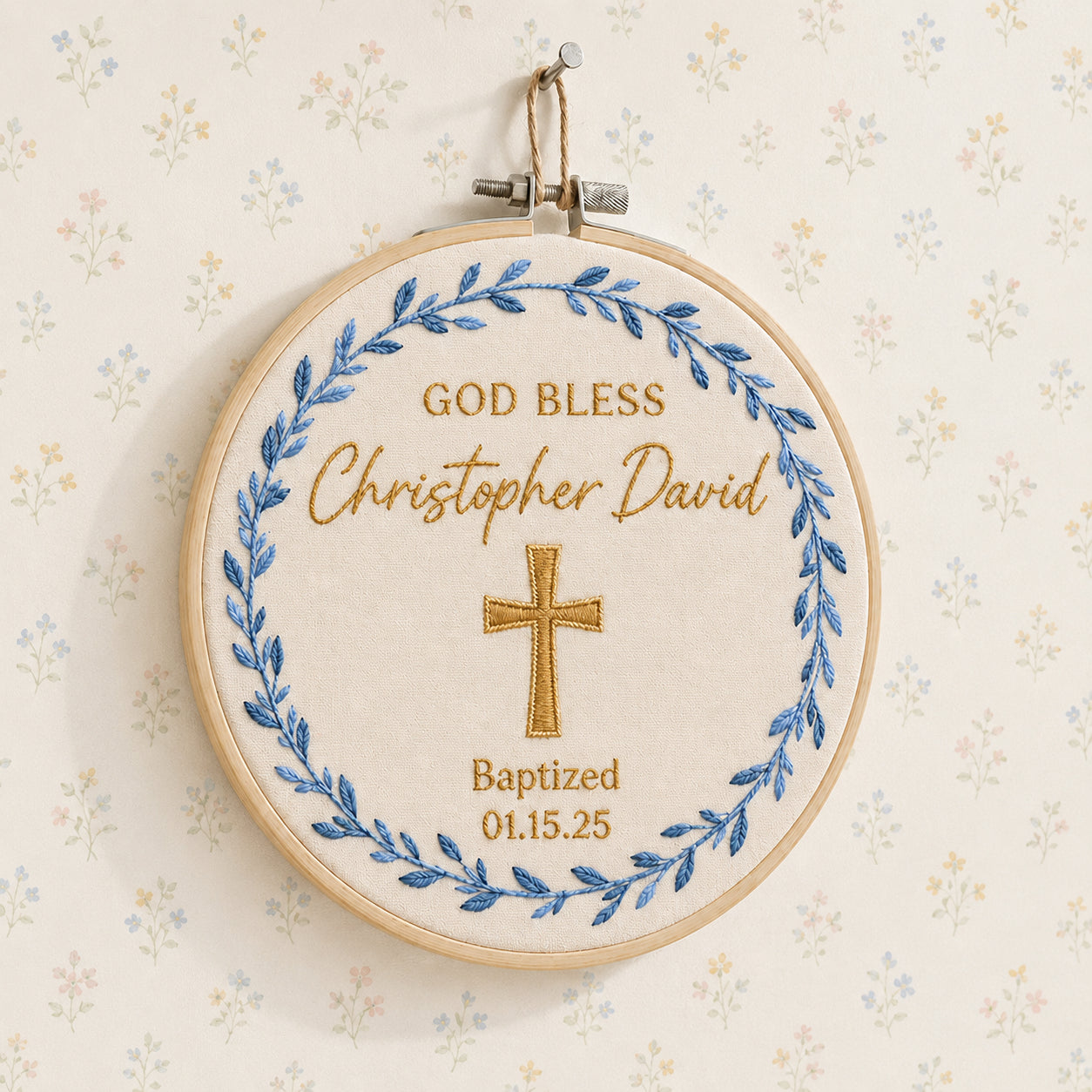 Personalized Baptism Embroidery Hoop Art, Custom Name and Date Christian Keepsake, God Bless Cross Wall Decor, Christening Gift EH17