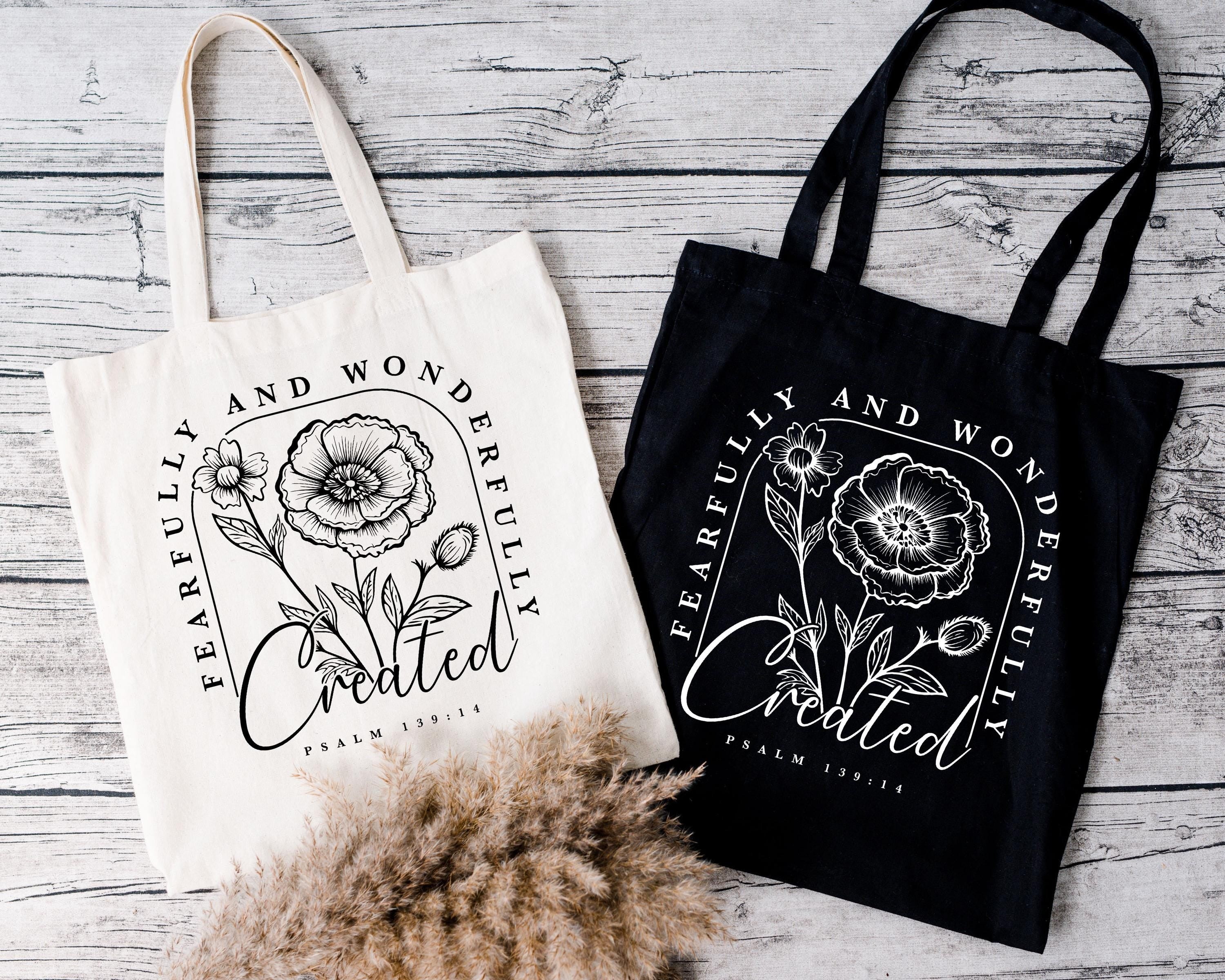 Christian Tote Bag – Fearfully and Wonderfully Made Canvas Bag – Religious Gift – Bible Verse Tote – Faith-Based Accessories – Christian Gifts for Women TBLAF06