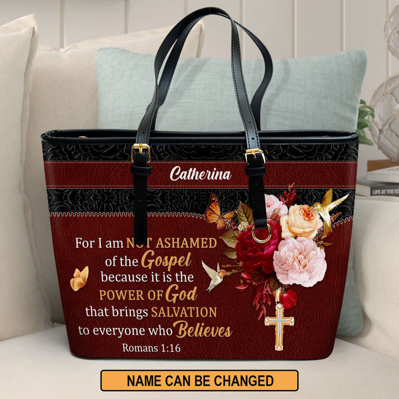Personalized Christian Leather HandBag with Bible Verse Romans 1:16, Custom Name Handbag, Faith Religious Gift for Women BLAF18
