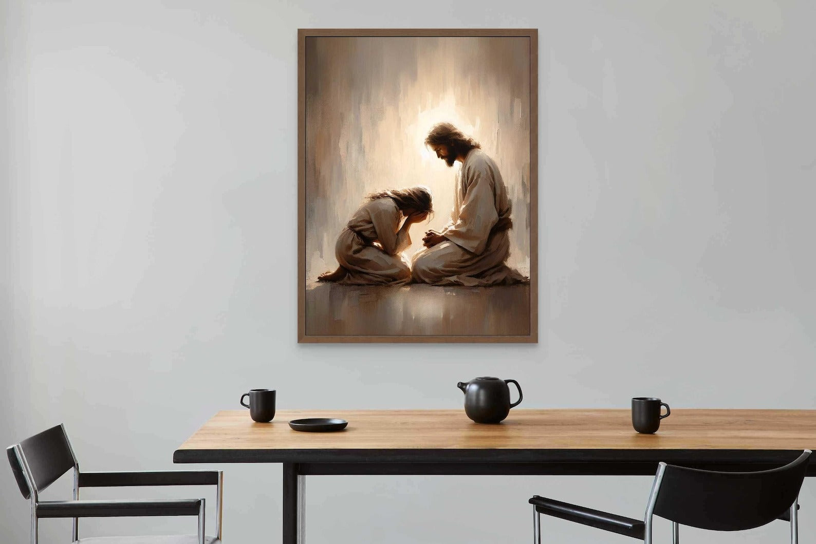 Healed Pain Poster, Jesus with Woman Poster, Christian Wall Art, Jesus and Girl Art, Bible Art Poster